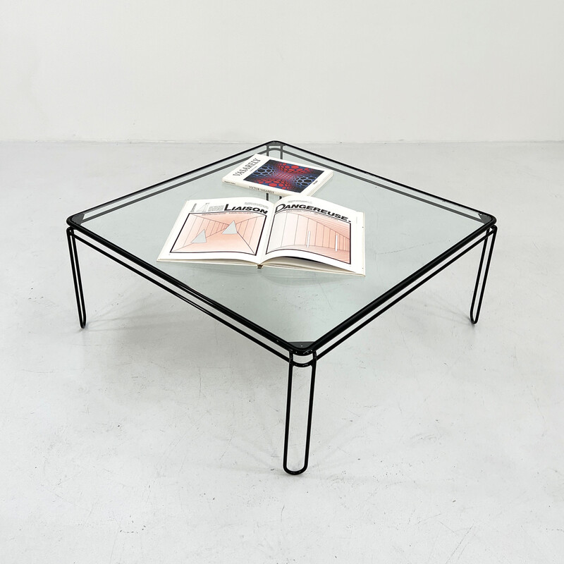 Table basse vintage en verre et métal, 1970