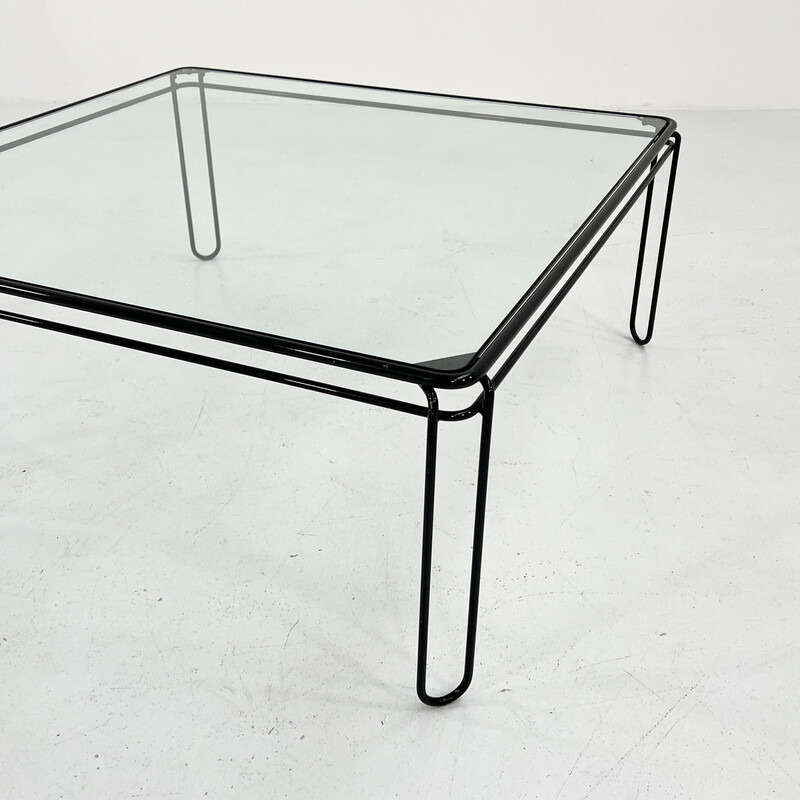 Vintage glass and metal coffee table, 1970s