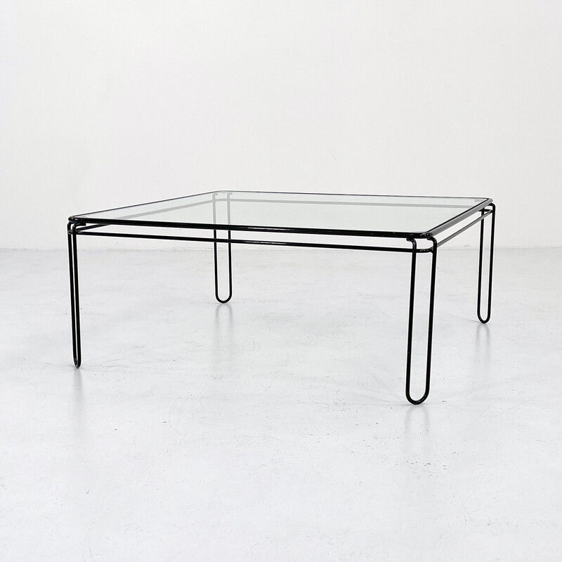 Vintage glass and metal coffee table, 1970s