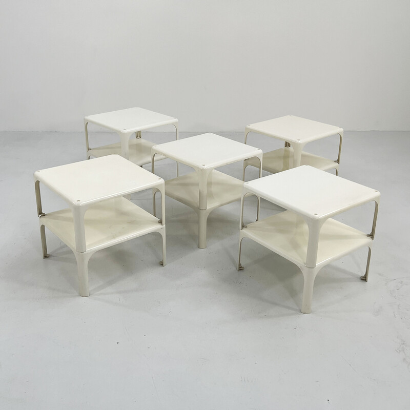 Paire de tables d'appoint vintage Demetrio 45 blanches par Vico Magistretti pour Artemide, 1970