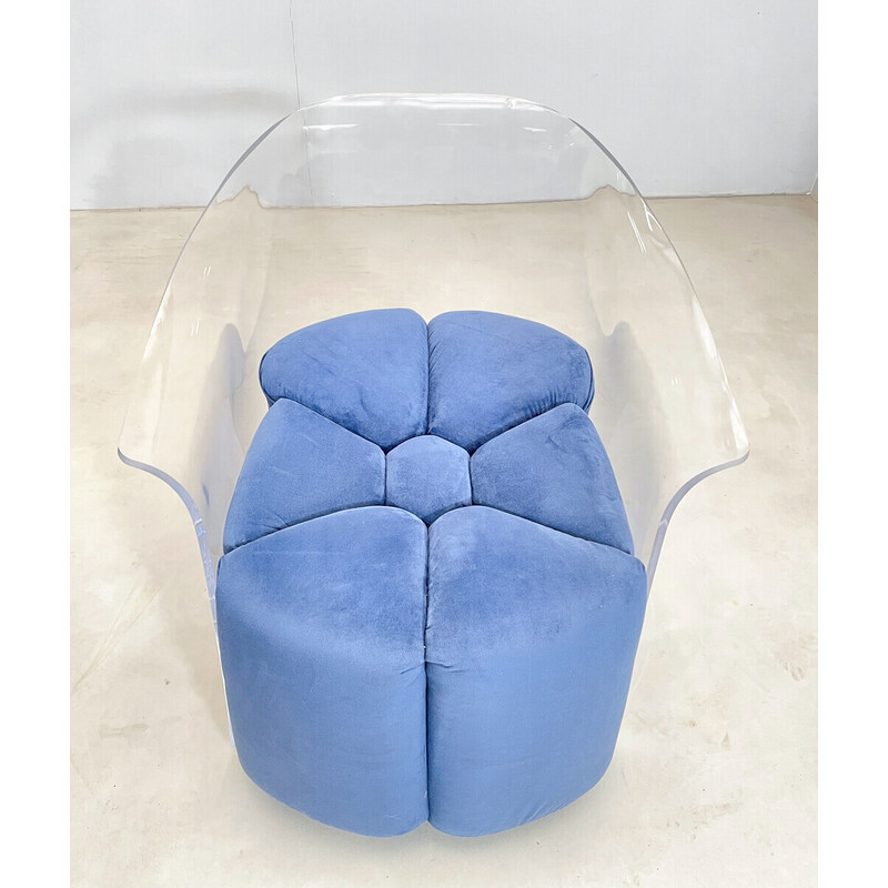 Pair of mid-century blue velvet and lucite armchairs, Italy 1970s