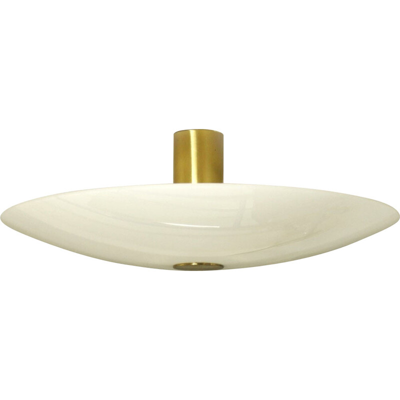 Vintage Gela 55 ceiling lamp in brass and opaline glass by Florian Schulz, Germany 1980