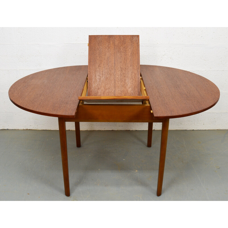 Mid century Circular Compact Teak Extendable Table - 1960s