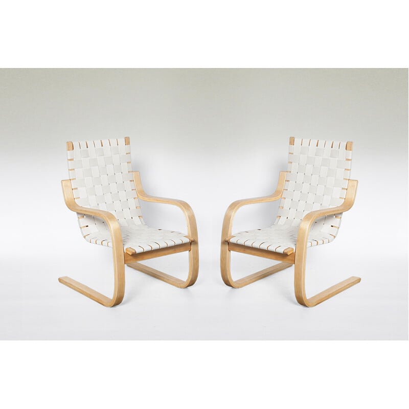 Pair of vintage 406 armchairs by Alvar Aalto for Artek, 1950s