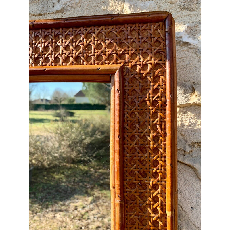Vintage rectangular mirror in rattan and cane, 1960