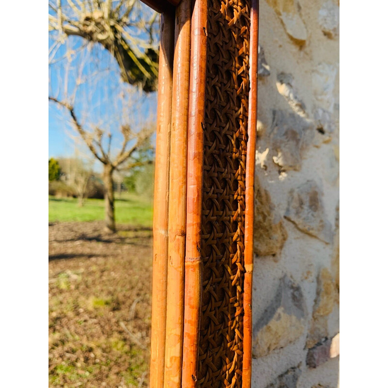 Vintage rectangular mirror in rattan and cane, 1960