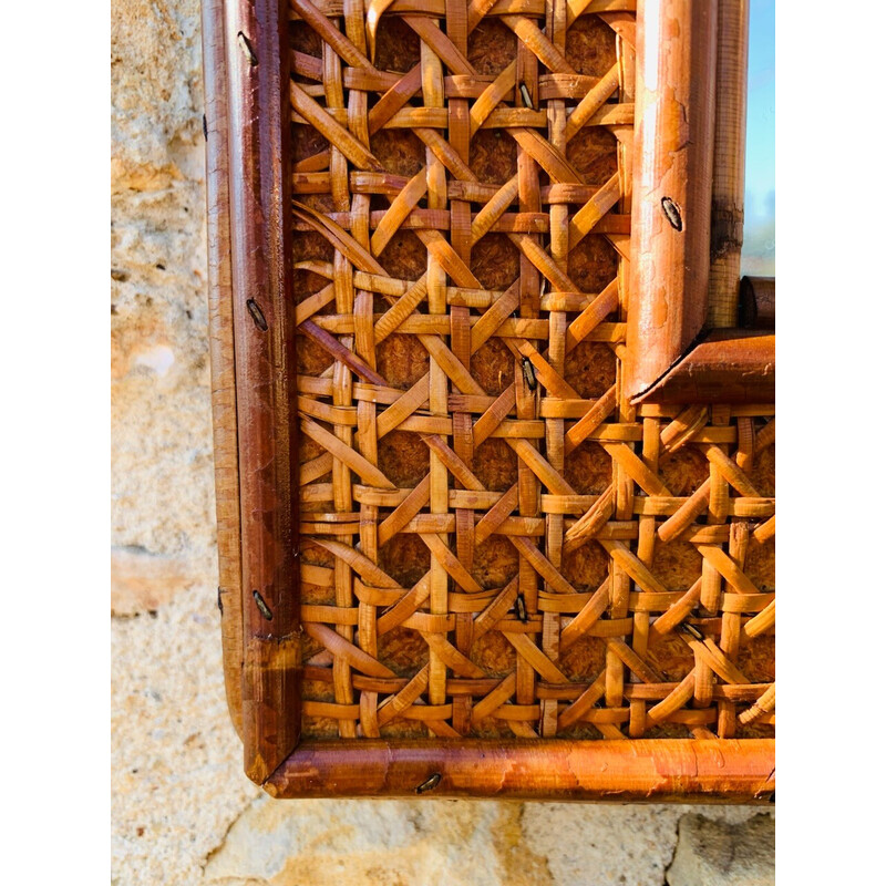 Vintage rectangular mirror in rattan and cane, 1960