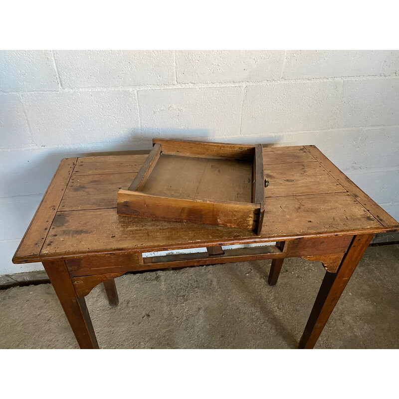 Bureau vintage en bois massif avec un tiroir, 1900