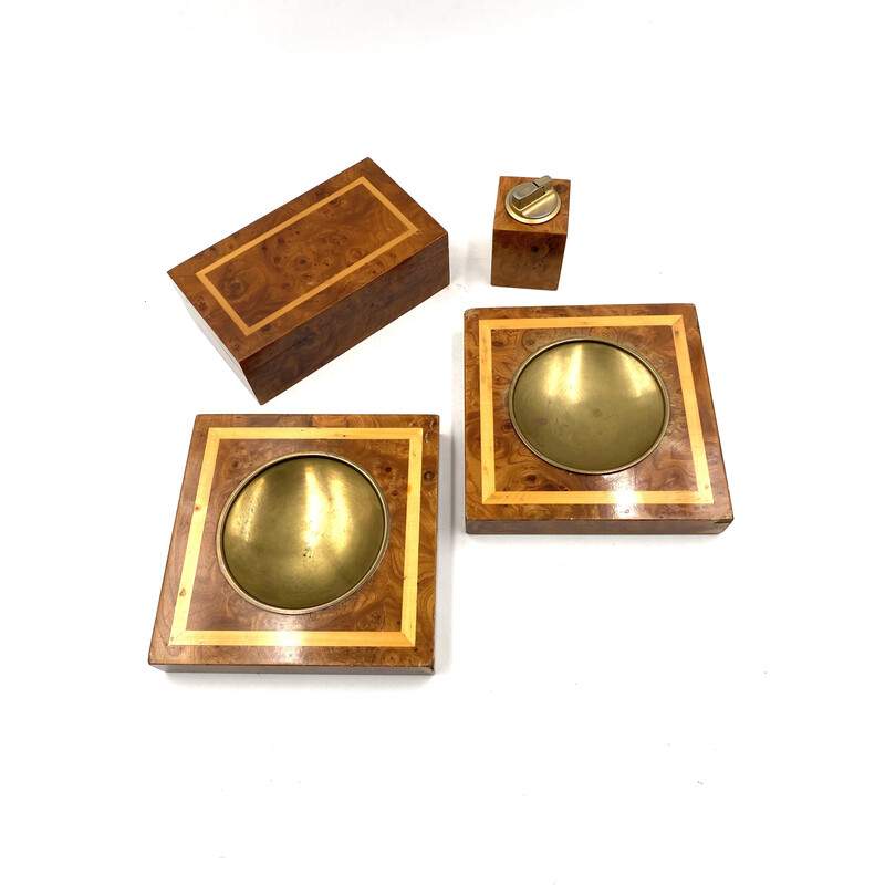 Vintage smoking set in brass and wood, Italy 1970