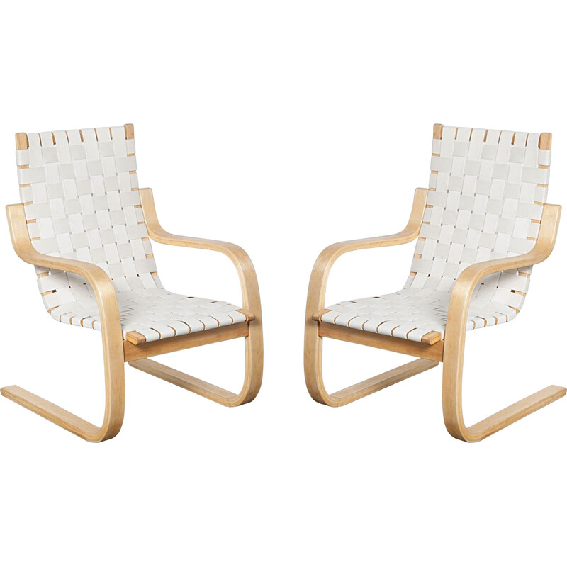 Pair of vintage 406 armchairs by Alvar Aalto for Artek, 1950s