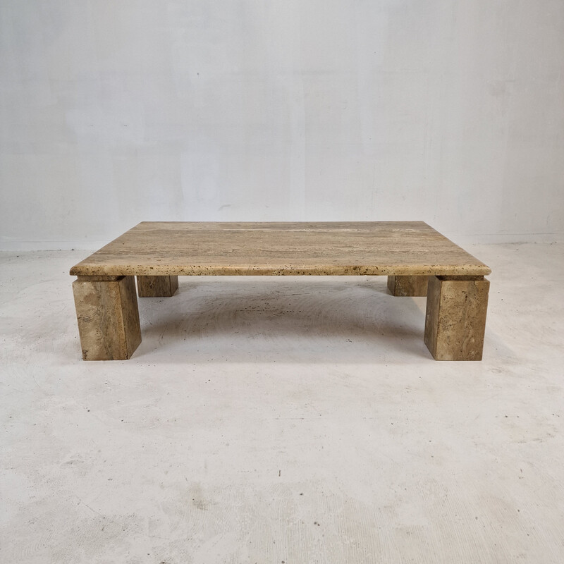 Italian vintage coffee table in travertine, 1980s