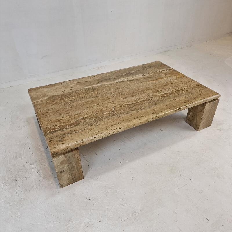 Italian vintage coffee table in travertine, 1980s