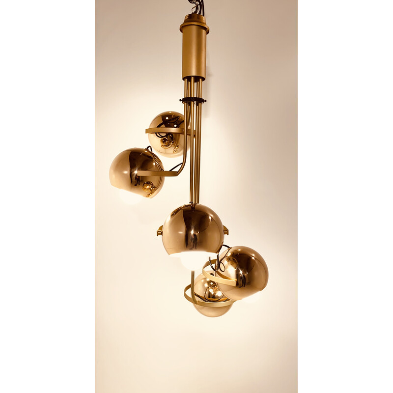 Vintage golden chromed chandelier by Goffredo Reggiani, 1960s-1970s