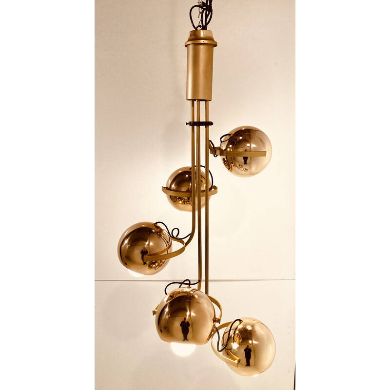 Vintage golden chromed chandelier by Goffredo Reggiani, 1960s-1970s