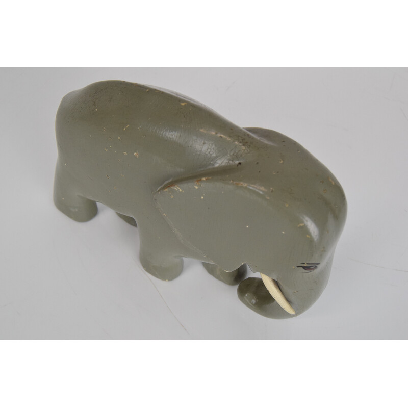 Art Deco escultura de madeira vintage Elefante, Checoslováquia 1930