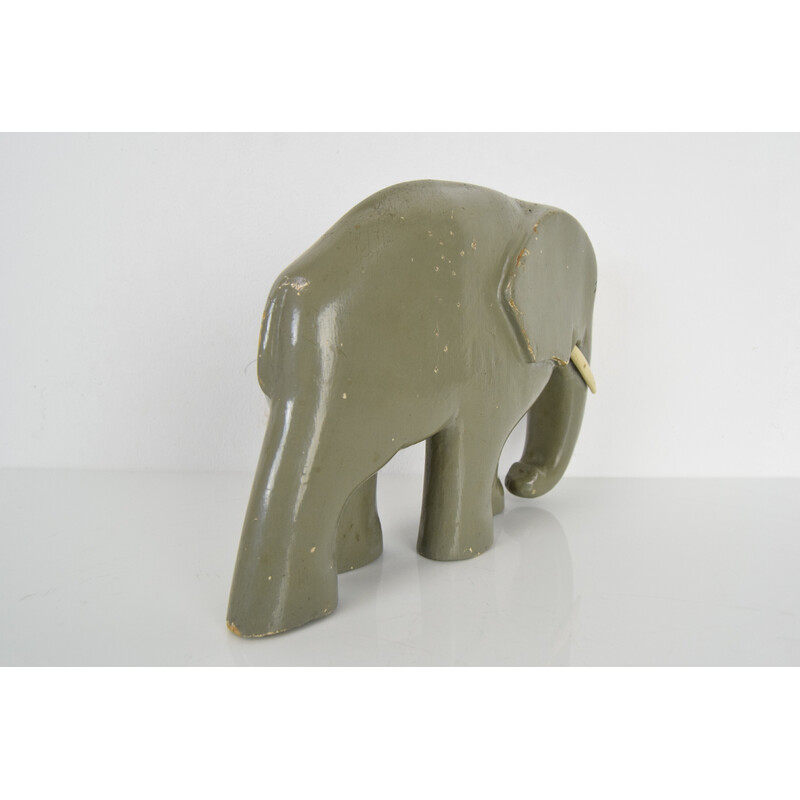 Art Deco vintage sculpture wood Elephant, Czechoslovakia 1930s