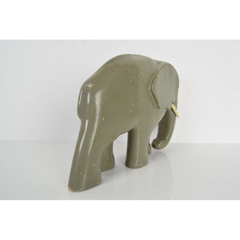 Art Deco vintage sculptuur hout Olifant, Tsjecho-Slowakije 1930