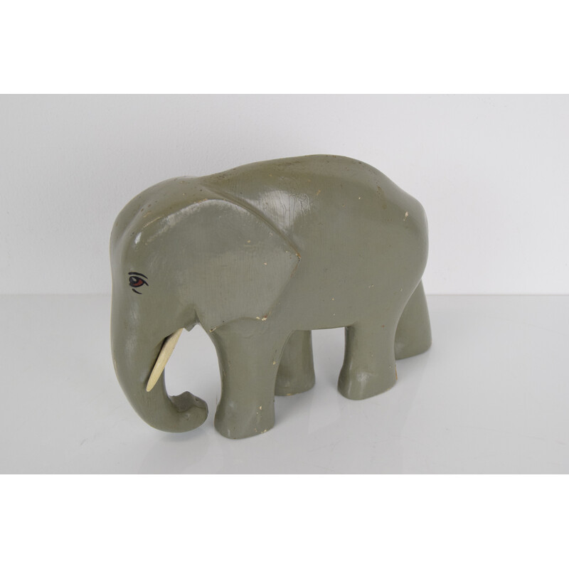 Art Deco vintage sculpture wood Elephant, Czechoslovakia 1930s