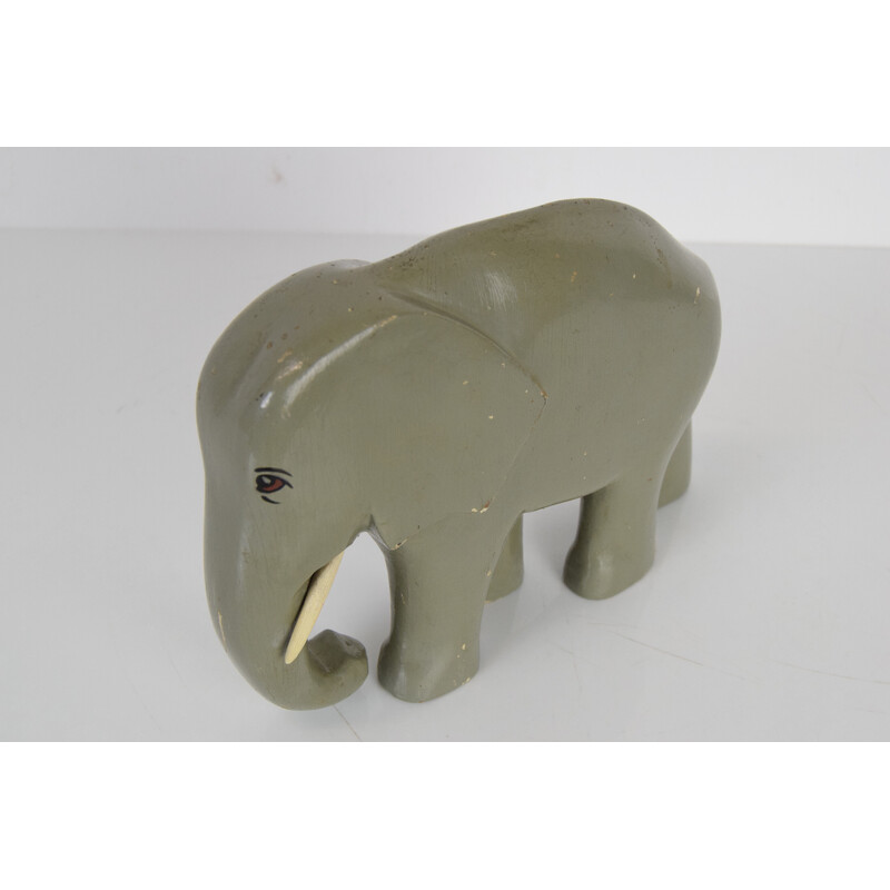 Escultura Art Deco vintage Elefante de madera, Checoslovaquia años 30