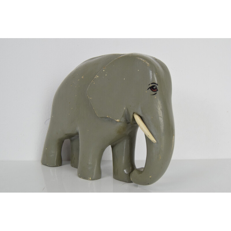 Art Deco vintage sculpture wood Elephant, Czechoslovakia 1930s