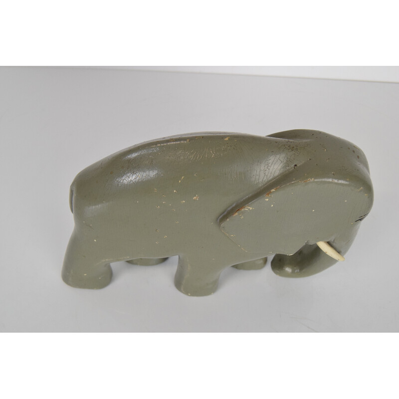 Art Deco vintage sculptuur hout Olifant, Tsjecho-Slowakije 1930