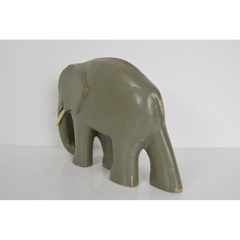 Art Deco escultura de madeira vintage Elefante, Checoslováquia 1930