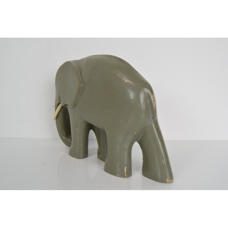 Escultura Art Deco vintage Elefante de madera, Checoslovaquia años 30