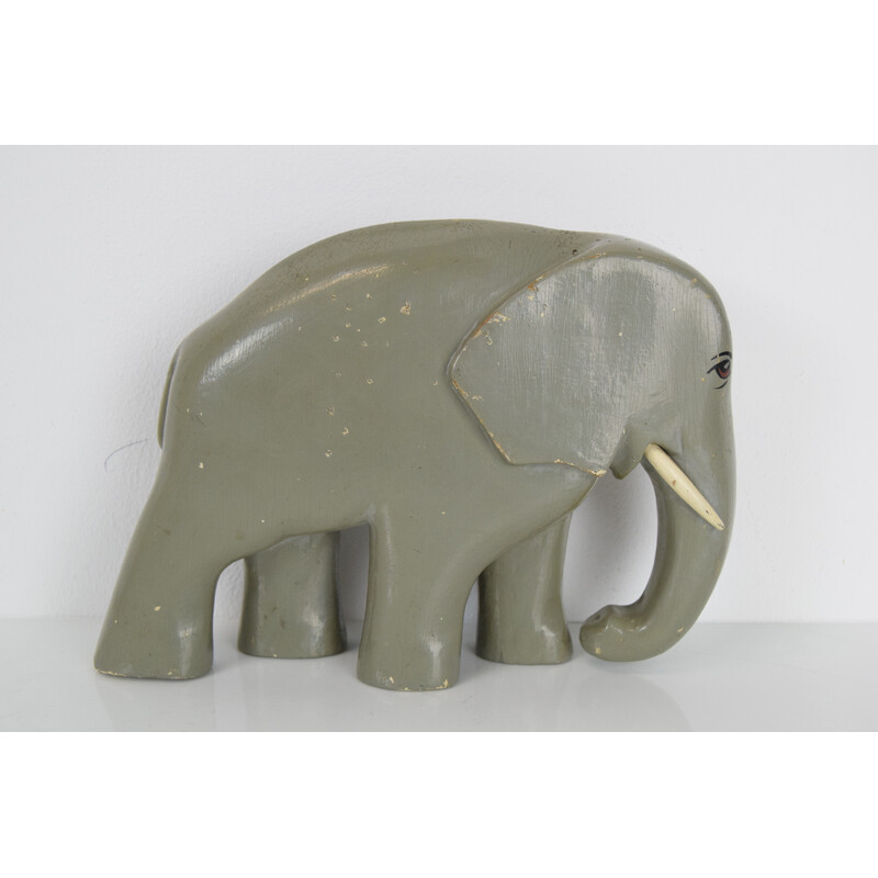 Escultura Art Deco vintage Elefante de madera, Checoslovaquia años 30