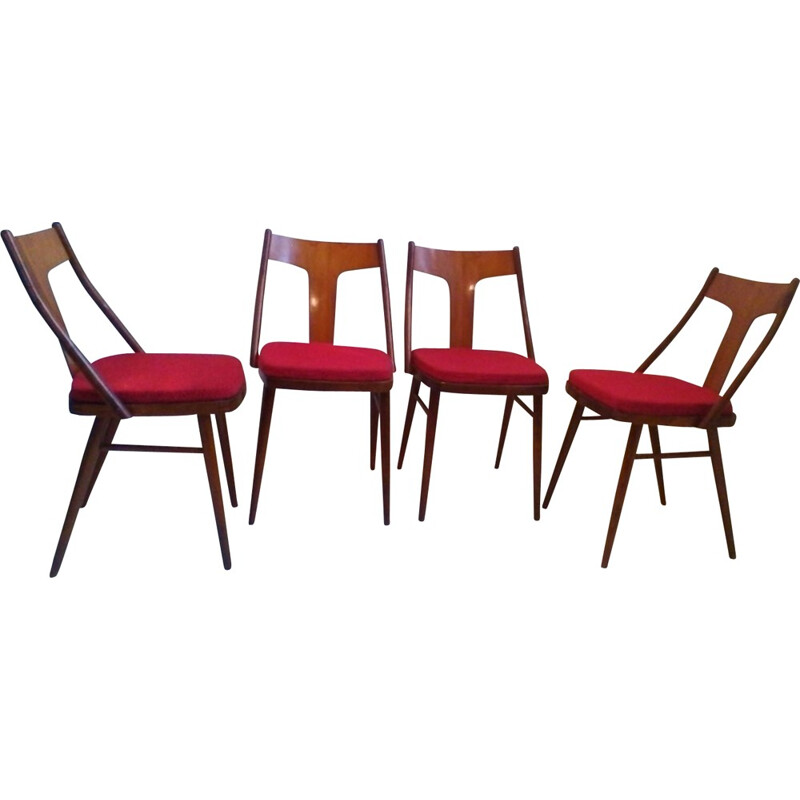 Juego de 4 sillas de nogal y haya - 1960
