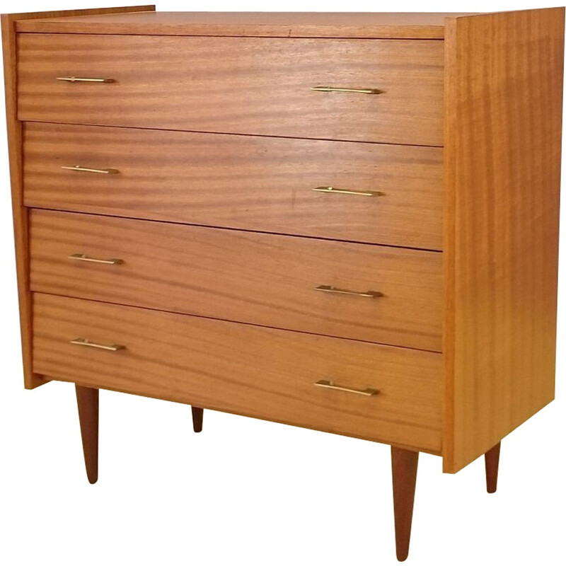 Blond wood vintage chest of drawers with 4 drawers - 1960s