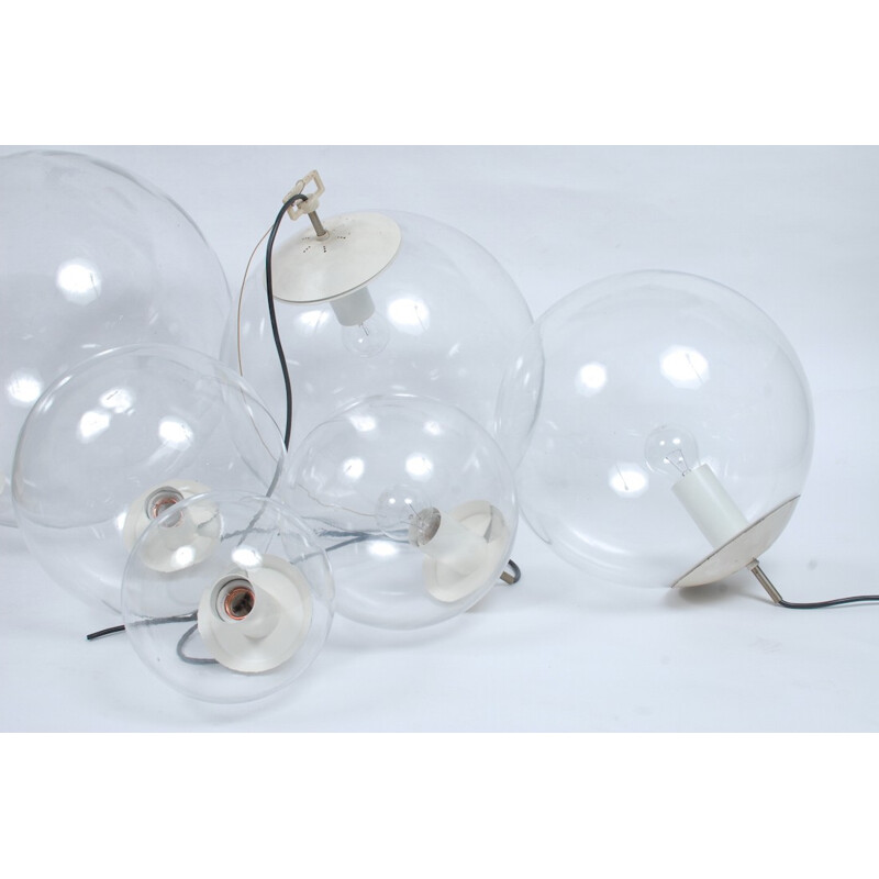 Set of 6 vintage glass "Globes" pendant lamps, 1960