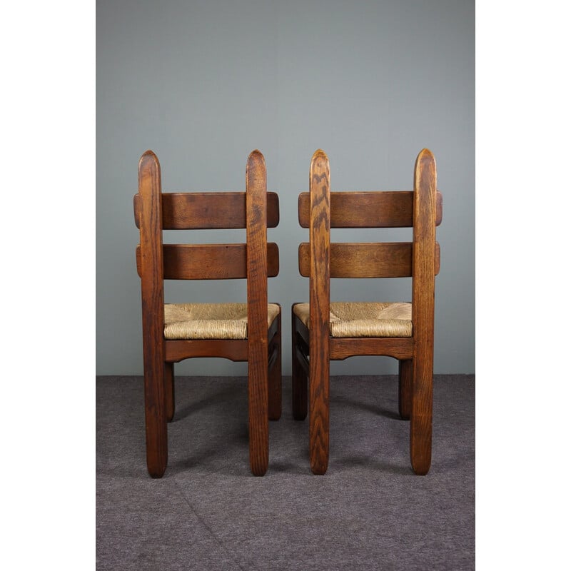 Ensemble de 6 chaises brutalistes vintage en bois de chêne