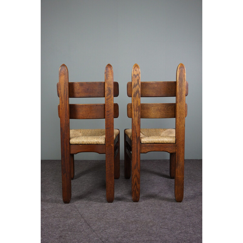 Set of 6 mid century eye-catching oakwood Brutalist chairs