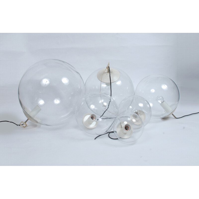 Set of 6 vintage glass "Globes" pendant lamps, 1960