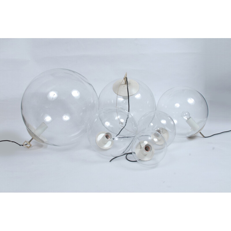 Set van 6 vintage glazen "Globes" hanglampen, 1960