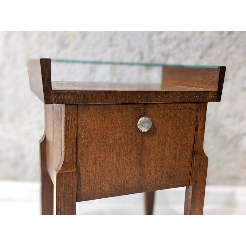 Vintage walnut and glass night stand by André Sornay, 1940s