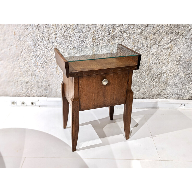 Vintage walnut and glass night stand by André Sornay, 1940s