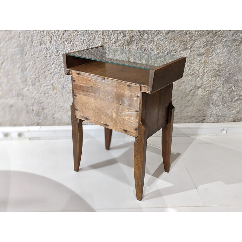 Vintage walnut and glass night stand by André Sornay, 1940s