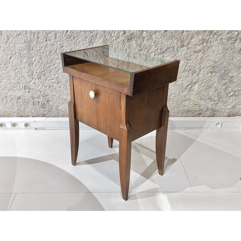 Vintage walnut and glass night stand by André Sornay, 1940s