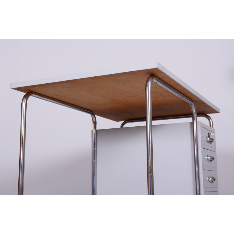 Vintage desk with chair in lacquered wood and chromed steel by Hynek Gottwald, Czech Republic 1930s