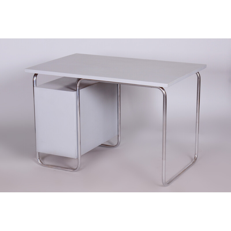 Vintage desk with chair in lacquered wood and chromed steel by Hynek Gottwald, Czech Republic 1930s