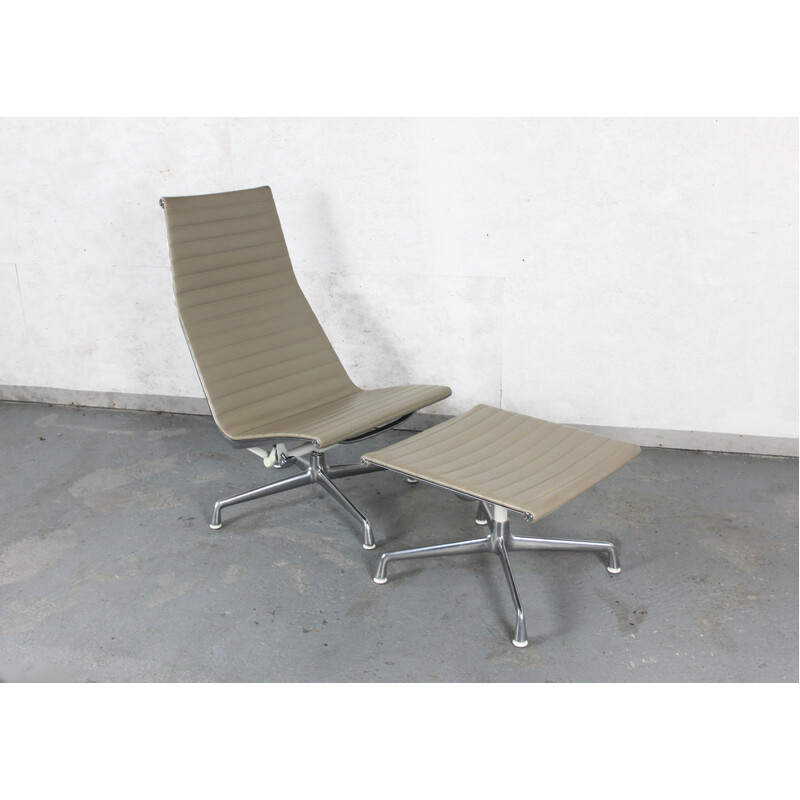 Vintage Lounge Chair mit Aluminium-Ottomane von Eames für Vitra, 1960er Jahre