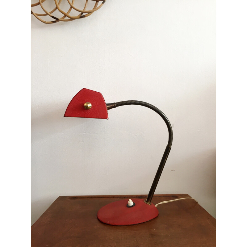 Desk lamp with brass flexible arm - 1950s