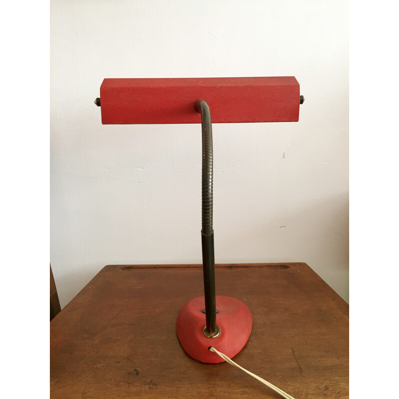 Desk lamp with brass flexible arm - 1950s