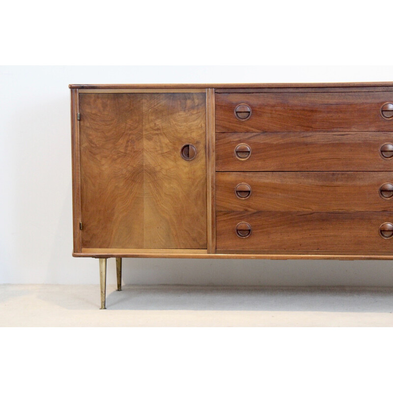 Vintage walnut and brass sideboard by William Watting for Fristho, Denmark 1955