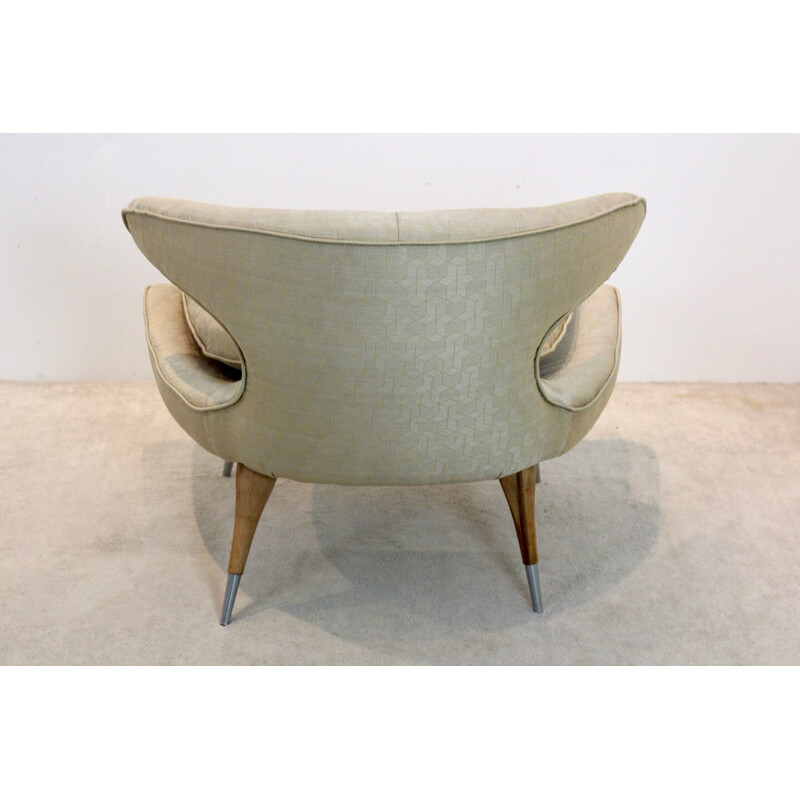 Vintage "Horn" fauteuil in goud en walnoot stof van Karpen of California, jaren 1950