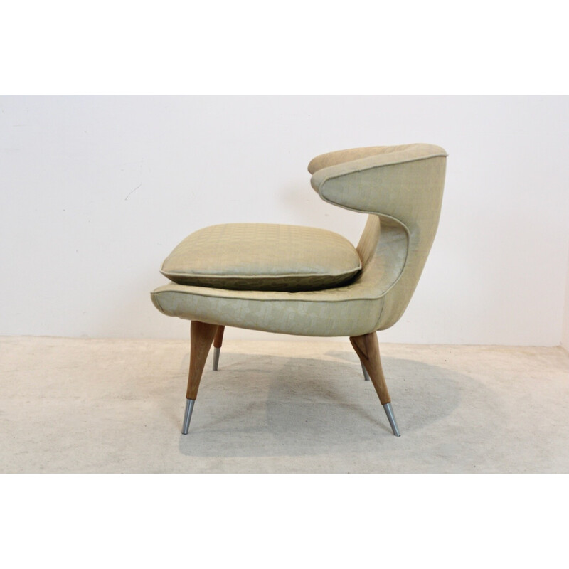 Vintage "Horn" fauteuil in goud en walnoot stof van Karpen of California, jaren 1950