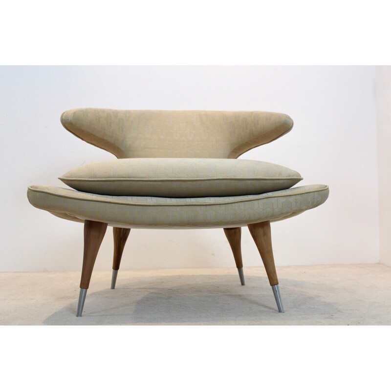 Vintage "Horn" armchair in gold and walnut fabric by Karpen of California, 1950s