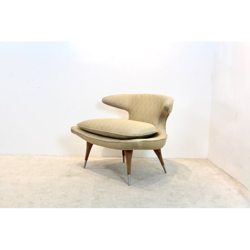 Vintage "Horn" armchair in gold and walnut fabric by Karpen of California, 1950s