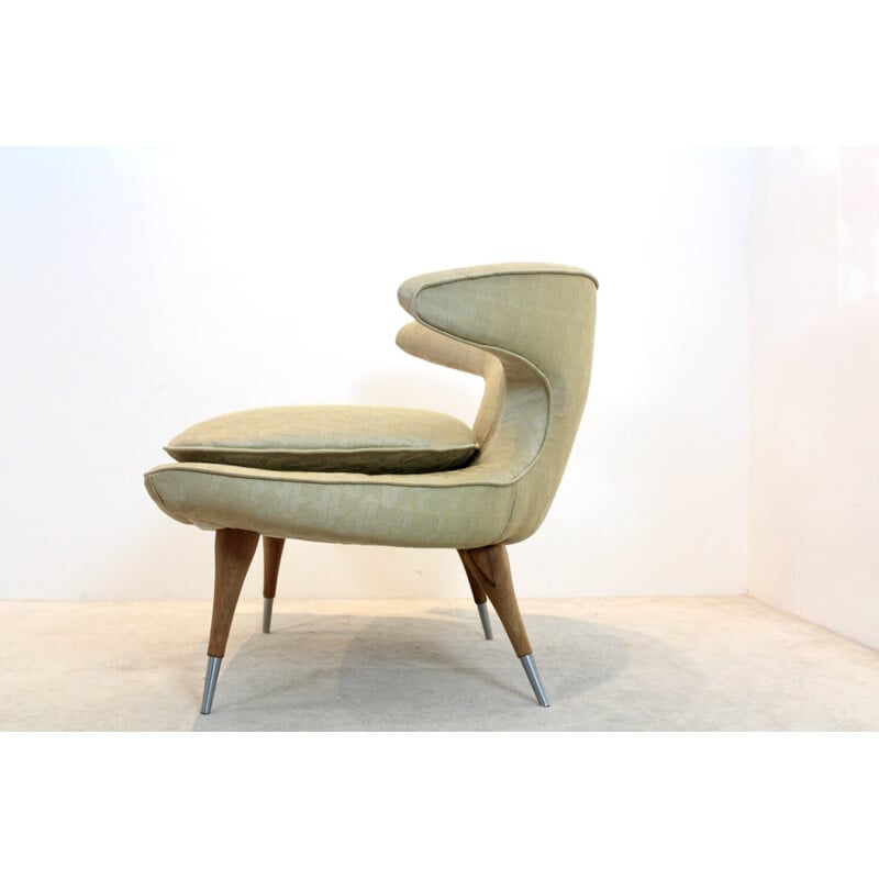 Vintage "Horn" armchair in gold and walnut fabric by Karpen of California, 1950s